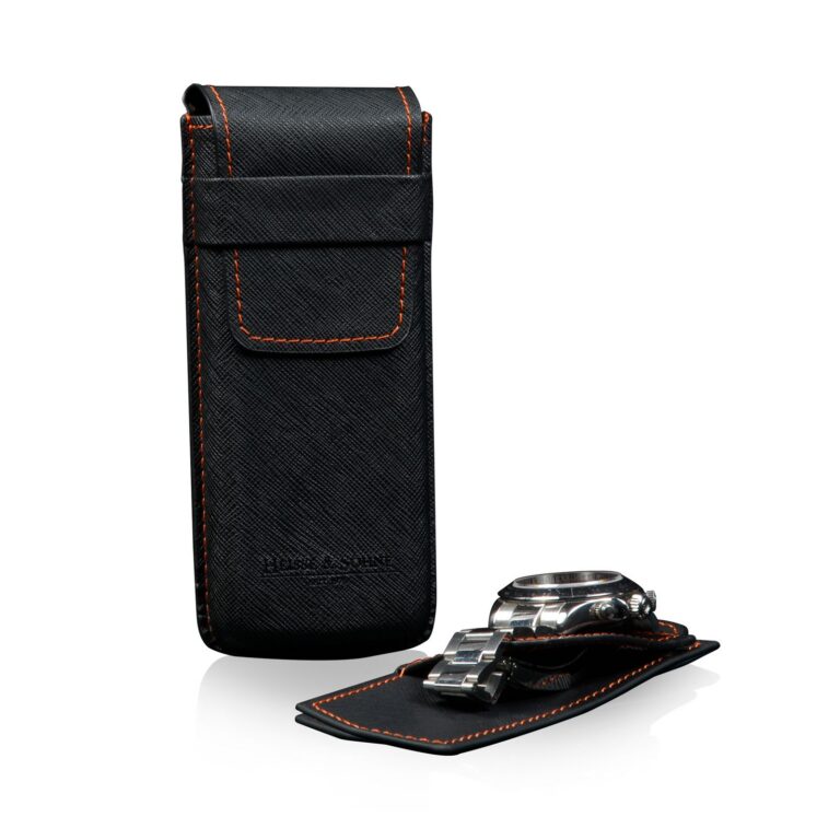 Heisse & Söhne Watch Case Mondo Saffiano - Black/Orange