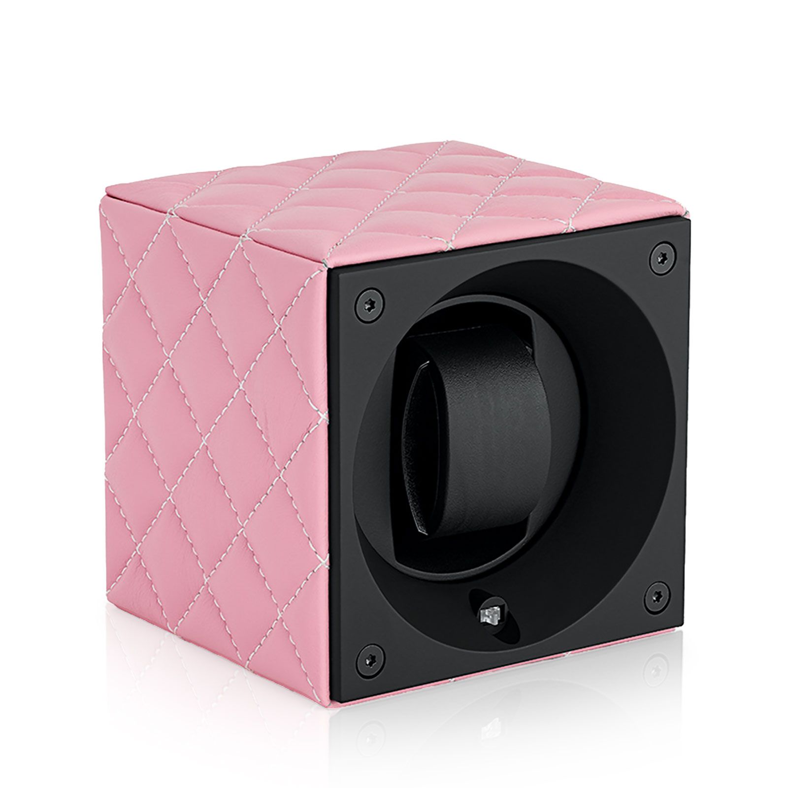 Swiss Kubik Watch Winder Masterbox Couture - Pink Diamond / White Decorative Stitching
