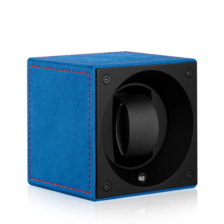 Swiss Kubik Watch Winder Masterbox Velour Passion - Blue / Red Topstitching